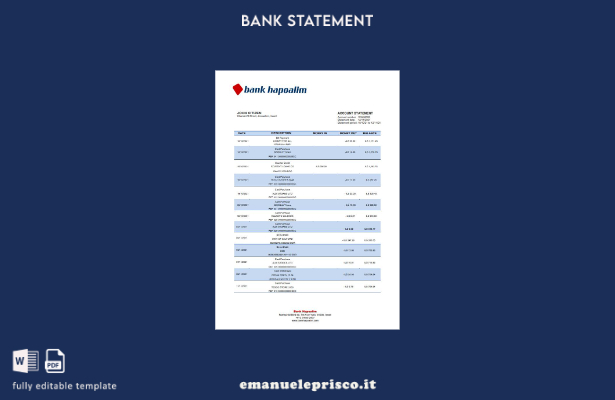 modello word di estratto conto bancario Israele Hapoalim in stile verificato